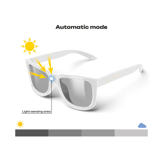 White Smart Sunglasses — Sleek Electrochromic Eyewear